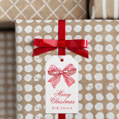 Waterverf Rood en Wit Gestreepte Boog Cadeaulabel