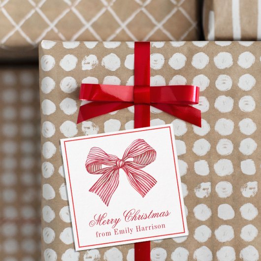 Waterverf Rood en Wit Gestreepte Boog Notitiekaartje