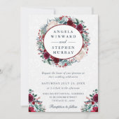 Waterverf rood en wit winterkrans bruiloft kaart (Voorkant)