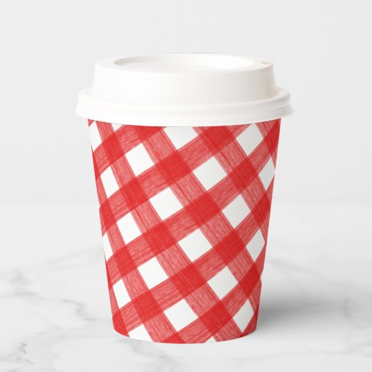 Waterverf Rood- en wittekettenbekertje met deksel Papieren Bekers (Voorkant)