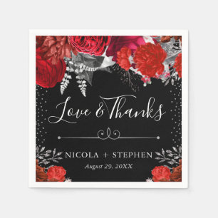 Waterverf Rood en Zilveren Bloemen Bruiloft Servet