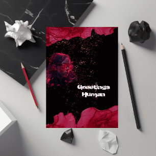 Waterverf Rood en Zwart Vlak Wenskaart Kaart