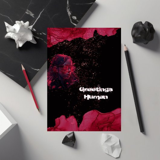 Waterverf Rood en Zwart Vlak Wenskaart Kaart