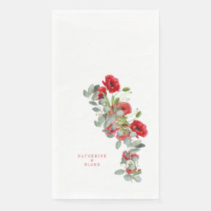 Waterverf Rood Floral en Eucalyptus Names Weddensc Servet