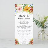 Waterverf Rood Geel Blauw Bloemen Huwelijk Menu (Staand voorkant)