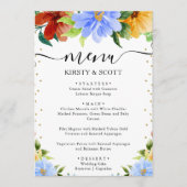 Waterverf Rood, Geel & Blauwe Bloemen Bruiloft Menu (Voorkant)