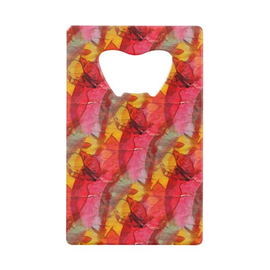 Waterverf rood geel creditkaart flessenopener (Voorkant)