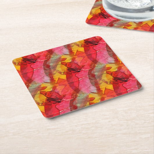 Waterverf rood geel kartonnen onderzetters (Schuin)