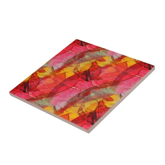 Waterverf rood geel tegeltje (Zijkant)