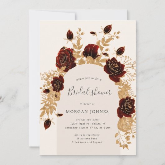 Waterverf rood goud Rozen Vrijgezellenfeest uitnod Kaart (Voorkant)