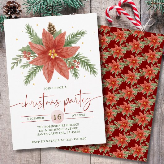 Waterverf Rood Groen Bloem Kerstfeest Kaart