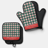 Waterverf Rood & Groen Buffel Plaid Kerstmis Ovenwant & Pannenlap Set (Voorkant / Achterkant)