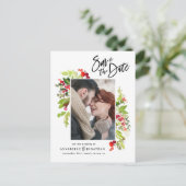 Waterverf rood groen gebladerte foto Sla de datum  Aankondigingskaart (Staand voorkant)