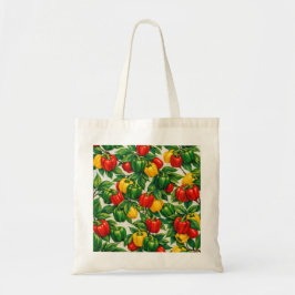 Waterverf Rood Groen Geel Paprikapatroon Tote Bag