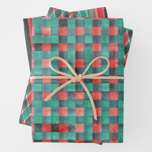 Waterverf rood groen geplakt feestpatroon inpakpapier vel (In situ)