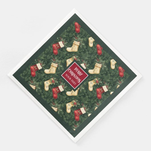 Waterverf rood groen kerstkous servetten (Hoek)