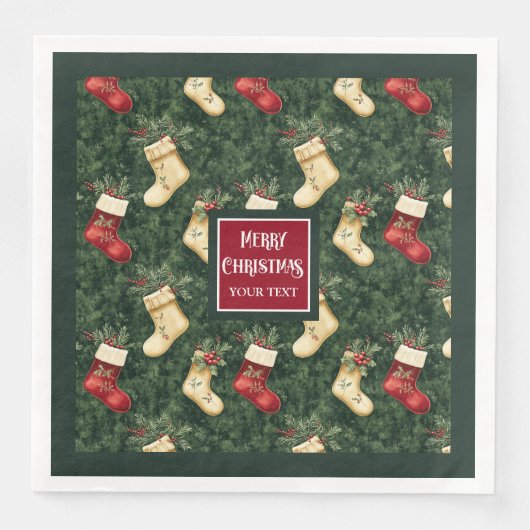 Waterverf rood groen kerstkous servetten (Voorkant)