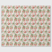 Waterverf Rood & Groen Kerstmis Botanisch Patroon Cadeaupapier (Vlak)