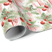 Waterverf Rood & Groen Kerstmis Botanisch Patroon Cadeaupapier (Rol Hoek)
