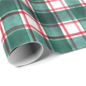 Waterverf Rood Groen Kerstmis Geruite Kerst Cadeaupapier (Rol Hoek)