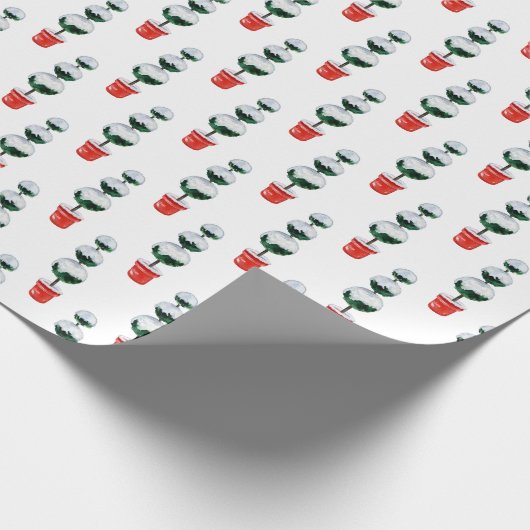 Waterverf Rood & Groen Kerstmis Topiary Cadeaupapier (Hoek)