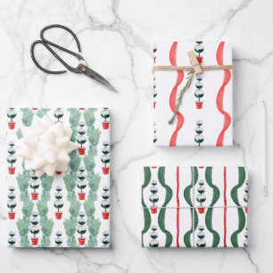 Waterverf Rood & Groen Kerstmis Topiary Inpakpapier Vel