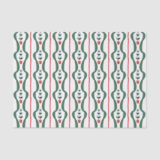 Waterverf Rood & Groen Kerstmis Topiary Tissuepapier (Voorkant)