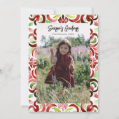 Waterverf Rood & Groen Kerstmisfoto Feestdagenkaart (Voorkant)