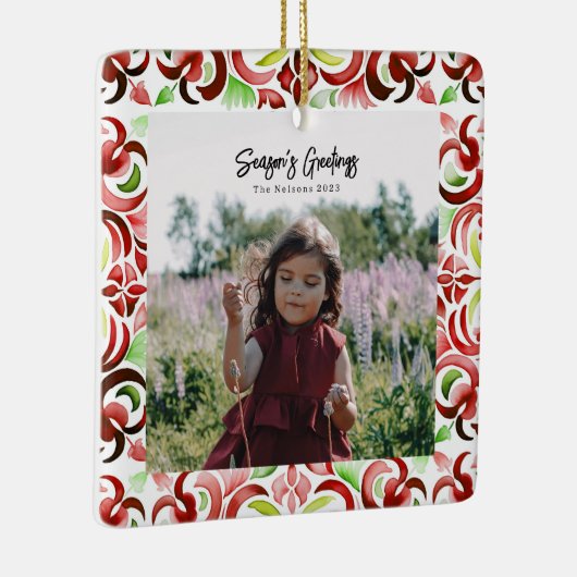 Waterverf Rood & Groen Kerstmisfoto Keramisch Ornament (Rechts)