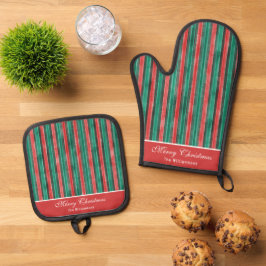 Waterverf Rood & Groen Strepen Kerst Custom Ovenwant & Pannenlap Set