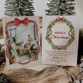 Waterverf rood groene boog krans foto kerst feestdagenkaart