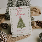 Waterverf rood groene kerstboom niet-foto feestdagenkaart