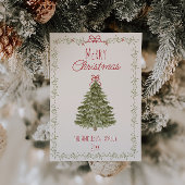 Waterverf rood groene kerstboom niet-foto feestdagenkaart