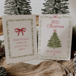 Waterverf rood groene kerstboom niet-foto feestdagenkaart