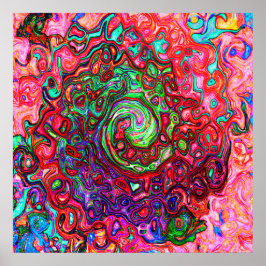 Waterverf Rood Groovy Abstract Retro Vloeibare Dra Poster