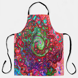 Waterverf Rood Groovy Abstract Retro Vloeibare Dra Schort