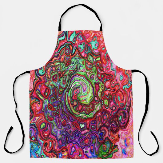 Waterverf Rood Groovy Abstract Retro Vloeibare Dra Schort (Voorkant)