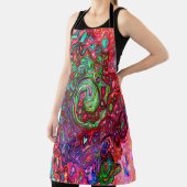 Waterverf Rood Groovy Abstract Retro Vloeibare Dra Schort (Insitu)