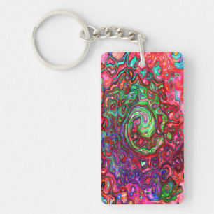 Waterverf Rood Groovy Abstract Retro Vloeibare Dra Sleutelhanger