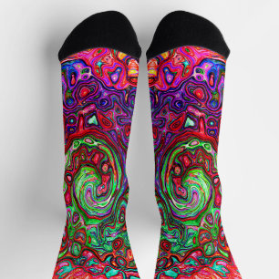 Waterverf Rood Groovy Abstract Retro Vloeibare Dra Sokken