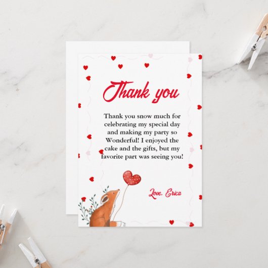 Waterverf Rood hart Verjaardag Dank u kaart (Voorkant / Achterkant in situ)