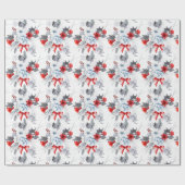 Waterverf rood ijsblauw kerstpatroon cadeaupapier (Vlak)