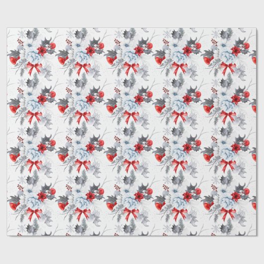 Waterverf rood ijsblauw kerstpatroon cadeaupapier (Vlak)