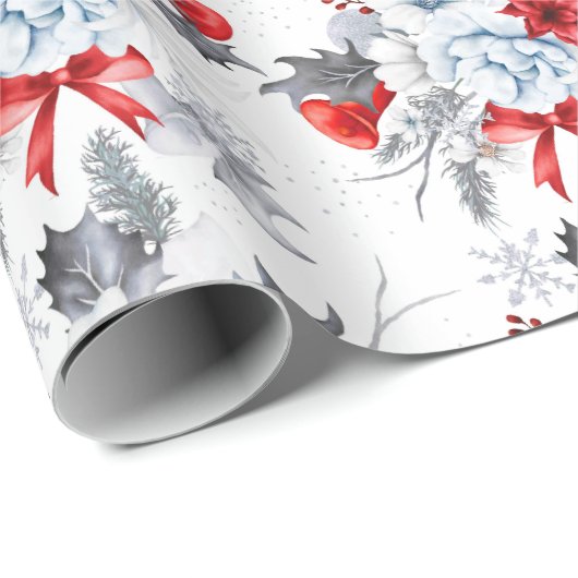 Waterverf rood ijsblauw kerstpatroon cadeaupapier (Rol Hoek)