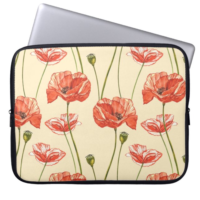 Waterverf rood klaproos patroon. laptop sleeve (Voorkant)