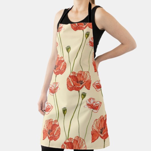 Waterverf rood klaproos patroon. schort (Insitu)