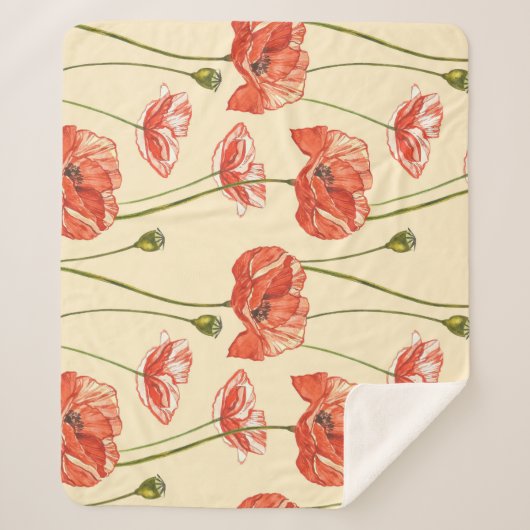 Waterverf rood klaproos patroon. sherpa deken (Voorkant)