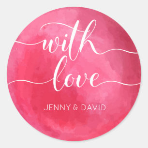 Waterverf rood met liefdesbruiloft ronde sticker