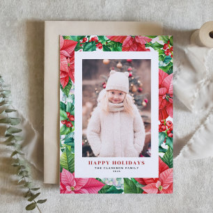 Waterverf Rood Poinsettias Verticale foto Feestdagen Kaart