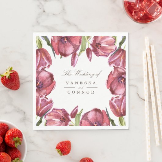 Waterverf rood Poppies en uw namen bruiloft Servet (Insitu)